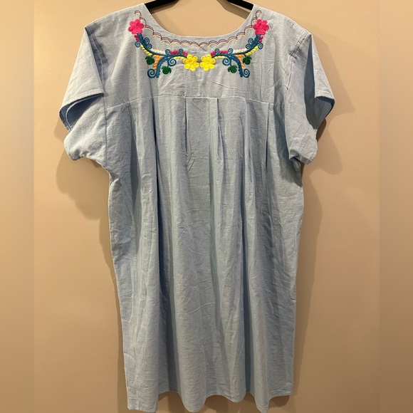 NWT YZXDORWJ Embroidered Sky Blue Dress Size 3X Colorful - Picture 3 of 4